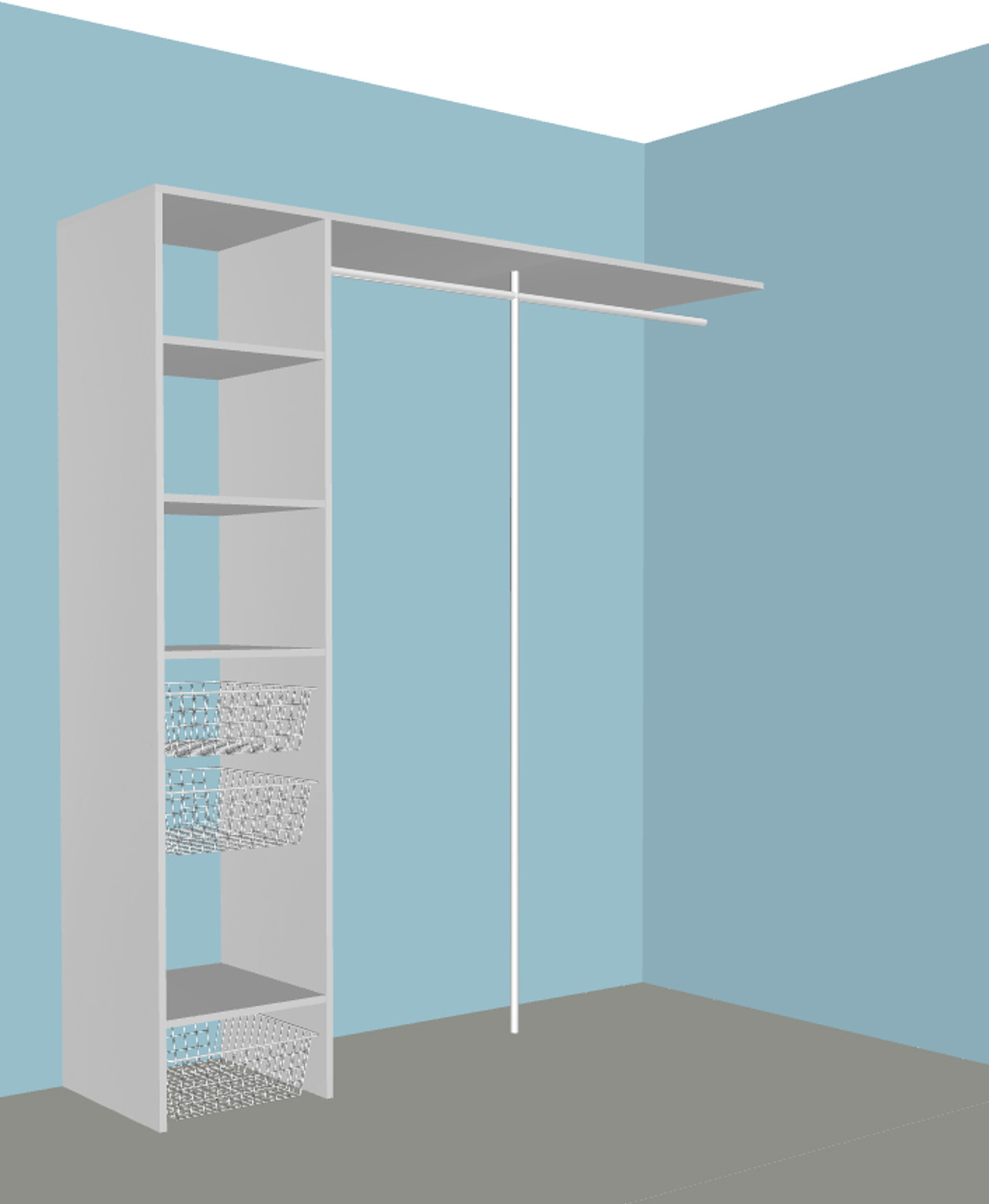 Langlo® closet kit i101s1 hvite trådkurver, hyller, garderobe- og støttestang