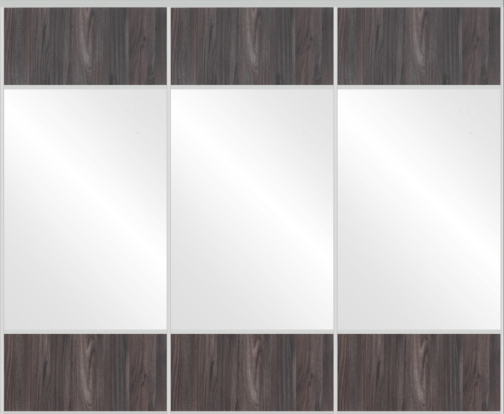 Langlo® Edge tre skyvedører for garderobe i klart speil og elm lava fylling