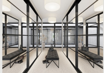 Entré med Langlo® Edge skyvedører i klart speil fylling og sort aluminiums omramming (thumbnail)