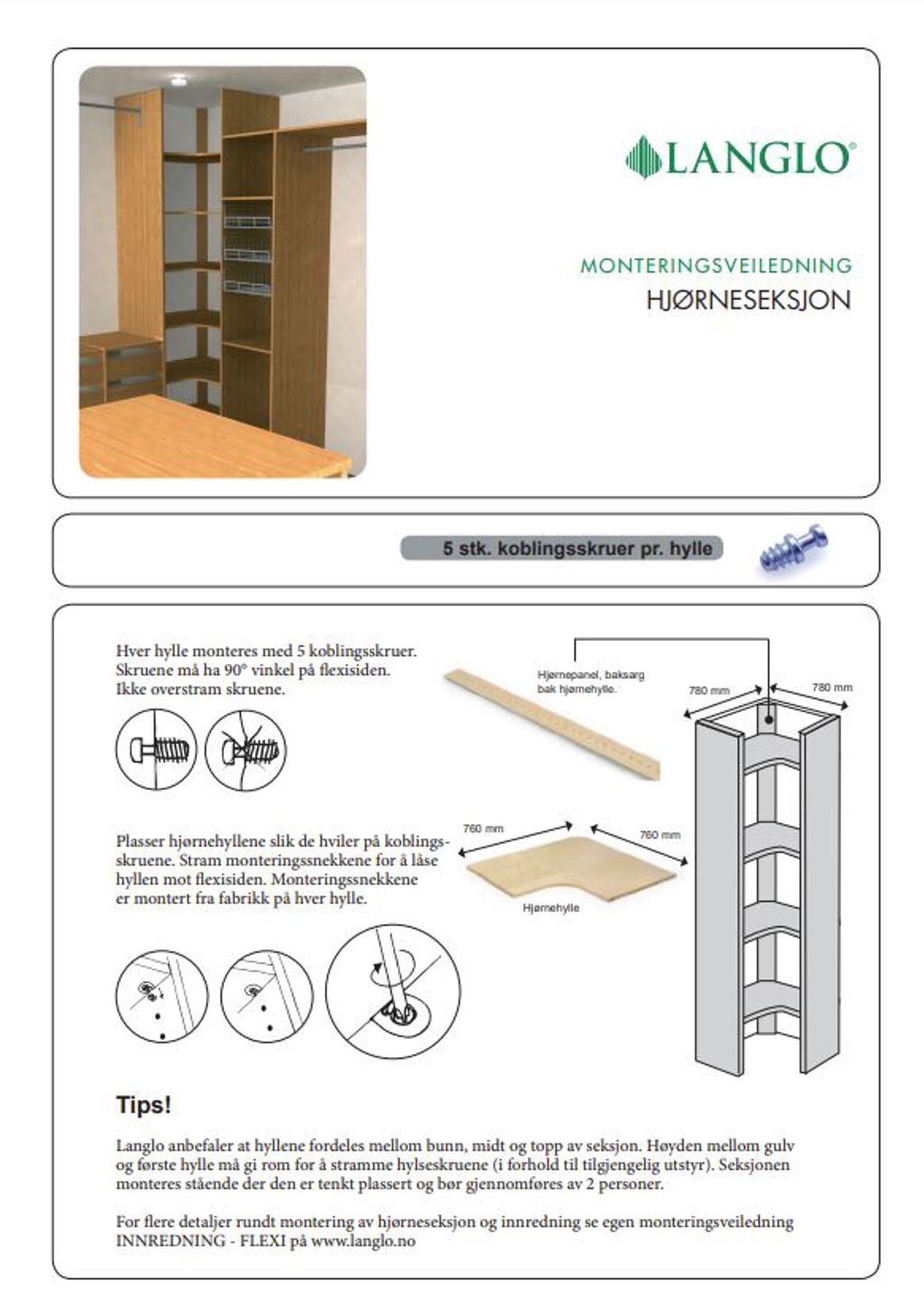 Monteringsanvisning for hjørneseksjon, Flexi - Last ned pdf for monteringsbeskrivelse 