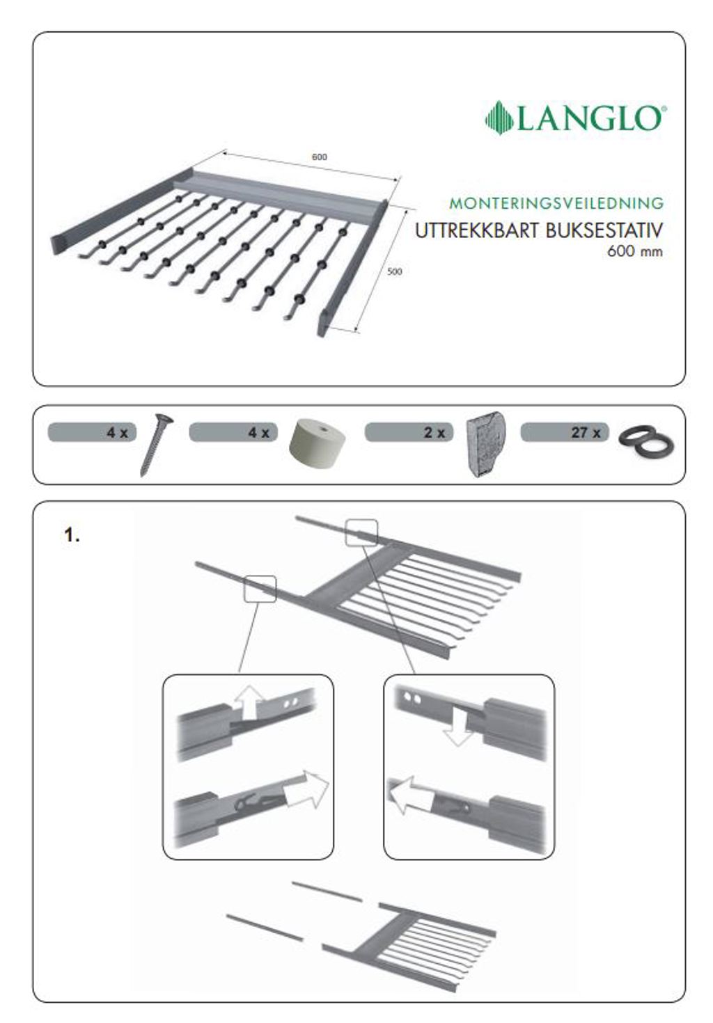 Monteringsanvisning uttrekkbart buksestativ - 600 mm bredde