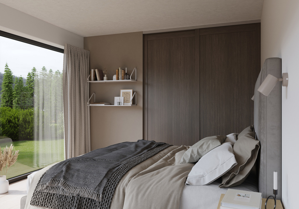 Skyvedørsfront i eikefiner, lakkert, lignende produkter