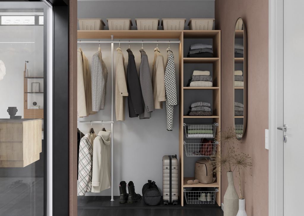 I-101 S1D2 Seksjon A-11, topphylle, dobbelt garderobeoppheng. B: 1970-2960 mm