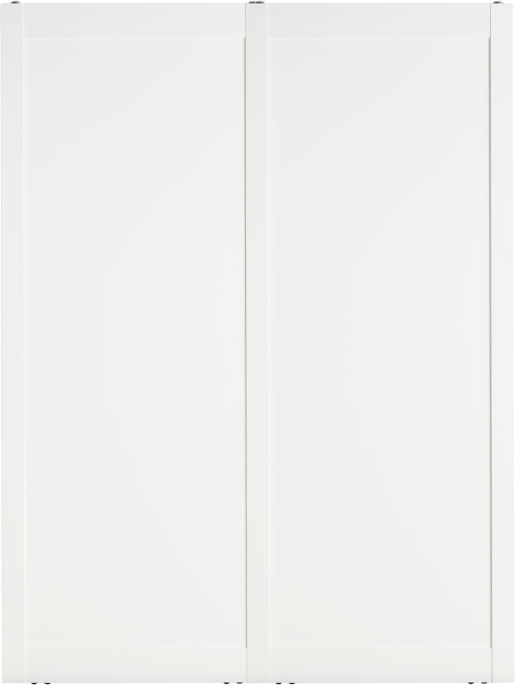 Skyvedørsfront i Hvit NCS S 0500 N. Norskprodusert tremodell. 2 skyvedører i størrelsen B:2000 mm  H:2550 mm