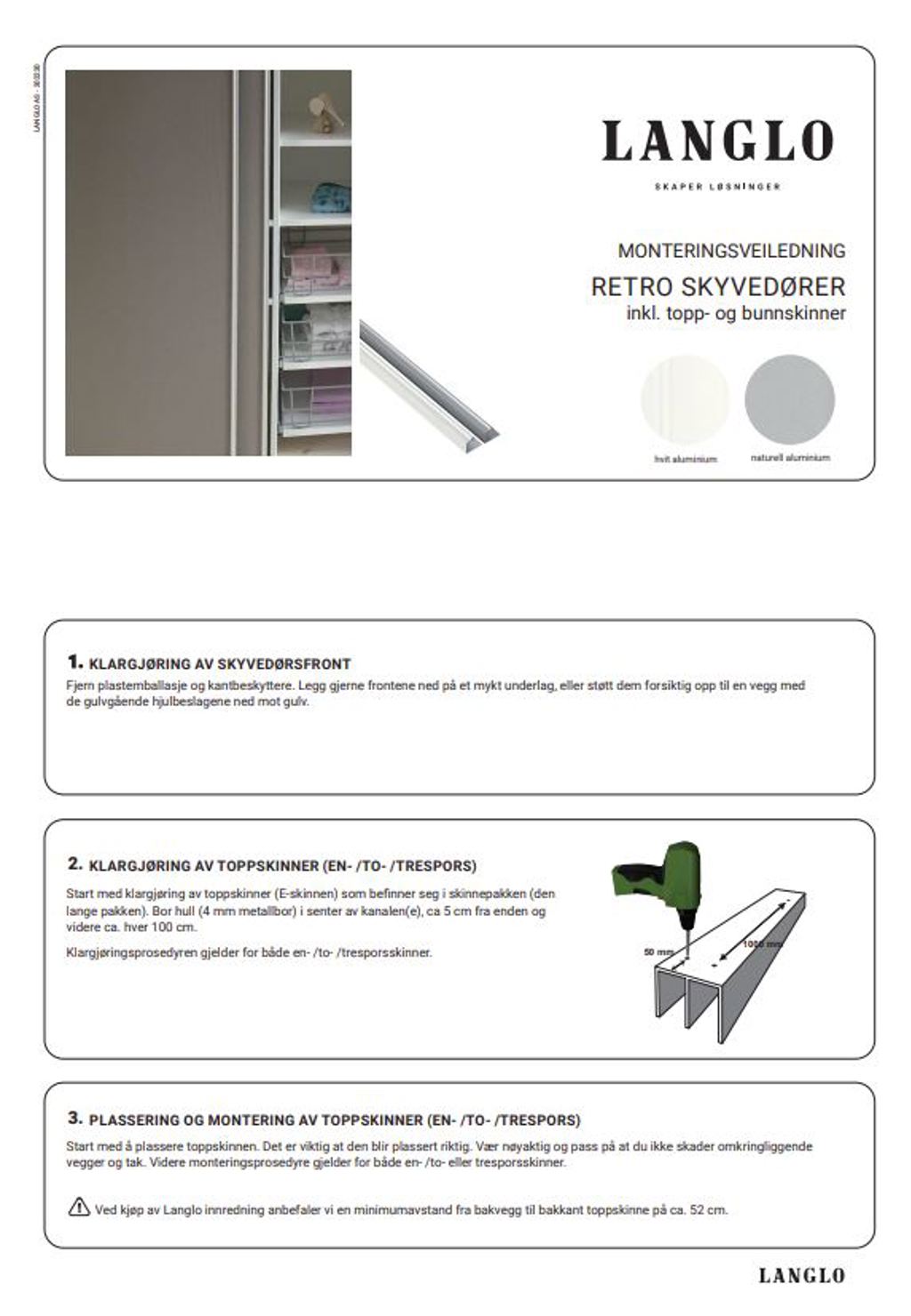 Retro skyvedører inklusiv topp- og bunnskinner - Last ned pdf for monteringsbeskrivelse 