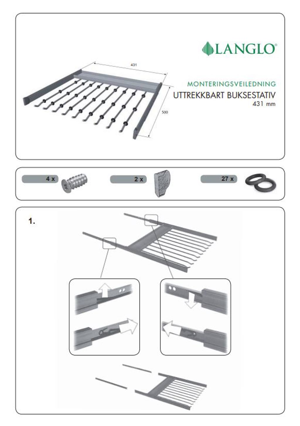 Monteringsanvisning uttrekkbart buksestativ - 431 mm bredde